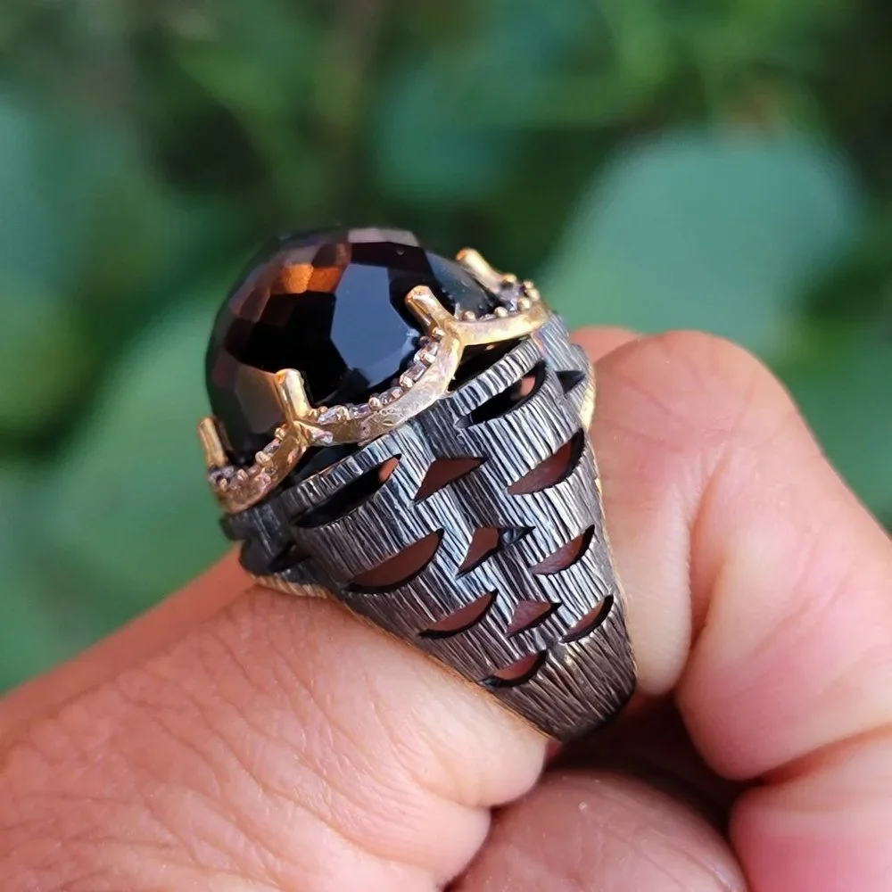 Wow huge chunky cocktail ring with multifaceted amethyst glass orb ornate 925 - Picture 12 of 14
